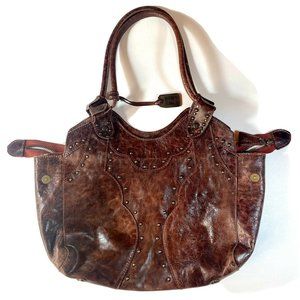 Frye Shoulder Handbag Tote Studded Brown Leather